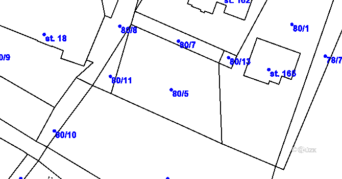Parcela st. 80/5 v KÚ Kalná Voda, Katastrální mapa
