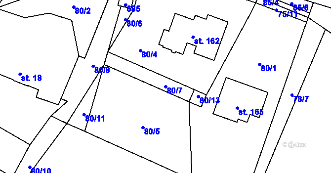 Parcela st. 80/7 v KÚ Kalná Voda, Katastrální mapa