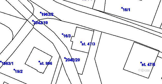 Parcela st. 47/3 v KÚ Mladé Buky, Katastrální mapa