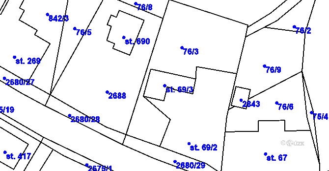 Parcela st. 69/3 v KÚ Mladé Buky, Katastrální mapa