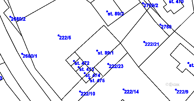 Parcela st. 89/1 v KÚ Mladé Buky, Katastrální mapa