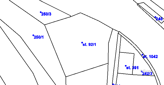 Parcela st. 92/1 v KÚ Mladé Buky, Katastrální mapa