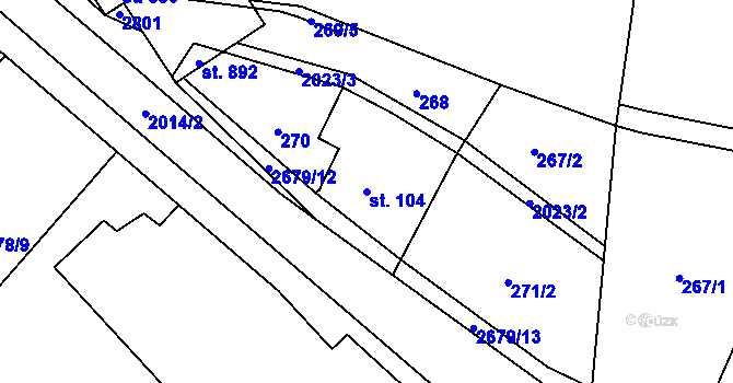 Parcela st. 104 v KÚ Mladé Buky, Katastrální mapa