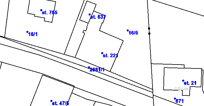 Parcela st. 221 v KÚ Mladé Buky, Katastrální mapa