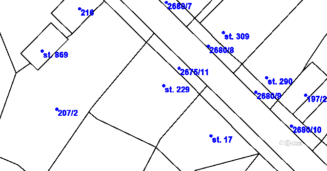 Parcela st. 229 v KÚ Mladé Buky, Katastrální mapa