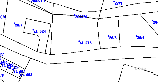 Parcela st. 273 v KÚ Mladé Buky, Katastrální mapa