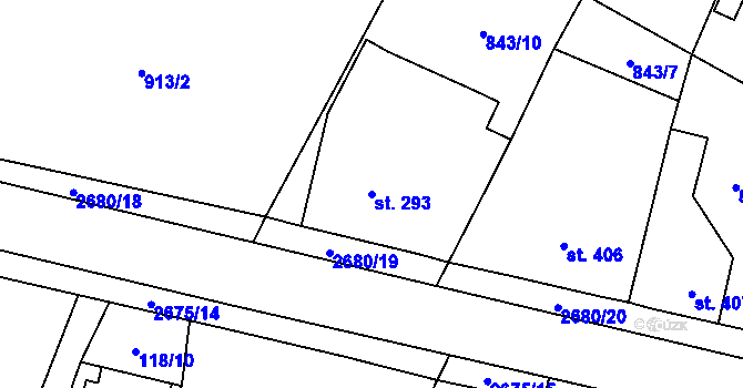 Parcela st. 293 v KÚ Mladé Buky, Katastrální mapa