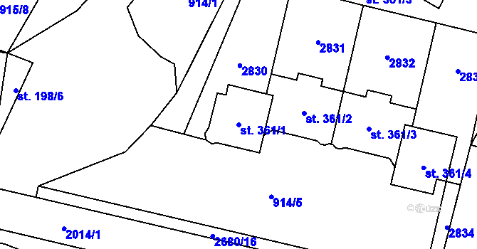 Parcela st. 361/1 v KÚ Mladé Buky, Katastrální mapa