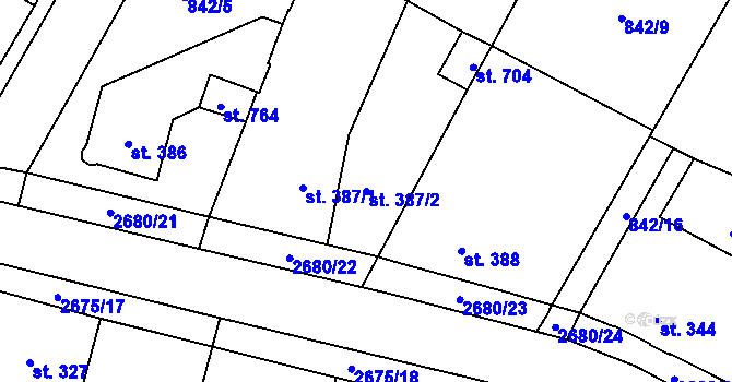 Parcela st. 387/2 v KÚ Mladé Buky, Katastrální mapa