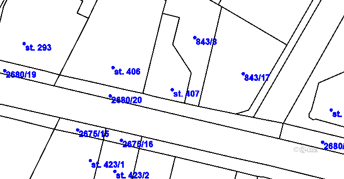 Parcela st. 407 v KÚ Mladé Buky, Katastrální mapa