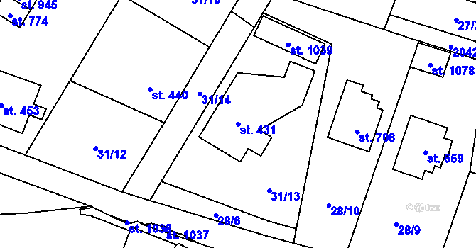 Parcela st. 431 v KÚ Mladé Buky, Katastrální mapa