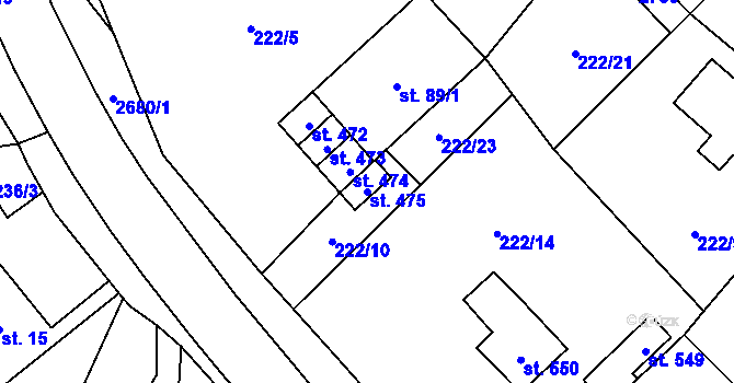 Parcela st. 475 v KÚ Mladé Buky, Katastrální mapa