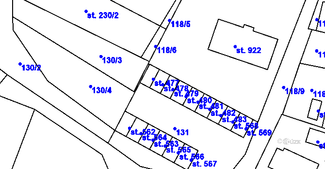 Parcela st. 478 v KÚ Mladé Buky, Katastrální mapa