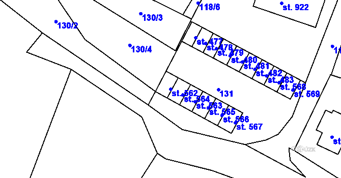 Parcela st. 562 v KÚ Mladé Buky, Katastrální mapa