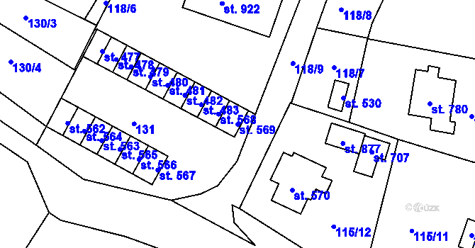 Parcela st. 569 v KÚ Mladé Buky, Katastrální mapa