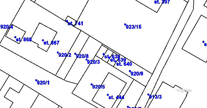 Parcela st. 638 v KÚ Mladé Buky, Katastrální mapa