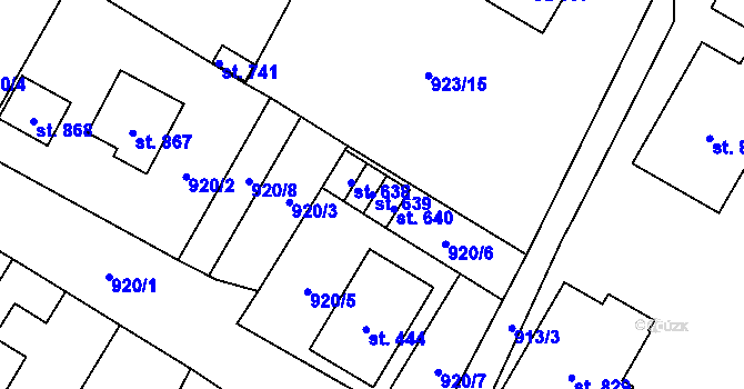 Parcela st. 639 v KÚ Mladé Buky, Katastrální mapa