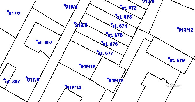 Parcela st. 677 v KÚ Mladé Buky, Katastrální mapa