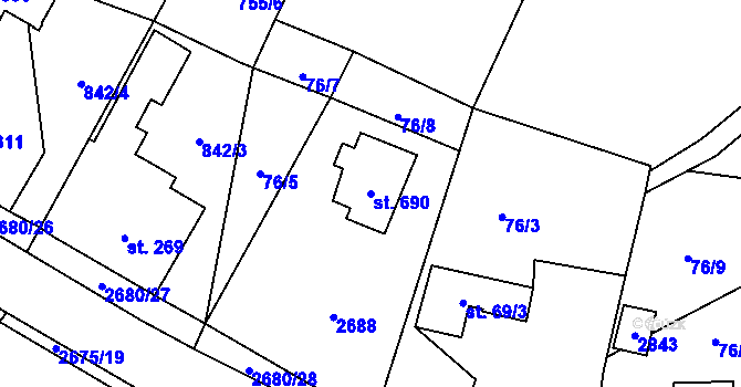 Parcela st. 690 v KÚ Mladé Buky, Katastrální mapa