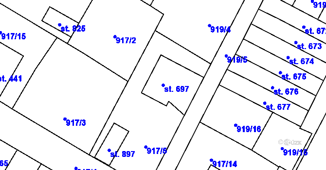 Parcela st. 697 v KÚ Mladé Buky, Katastrální mapa
