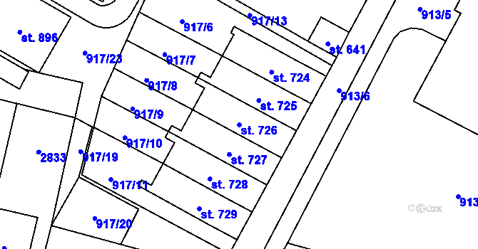 Parcela st. 726 v KÚ Mladé Buky, Katastrální mapa
