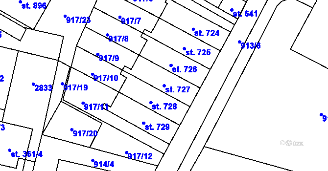 Parcela st. 727 v KÚ Mladé Buky, Katastrální mapa