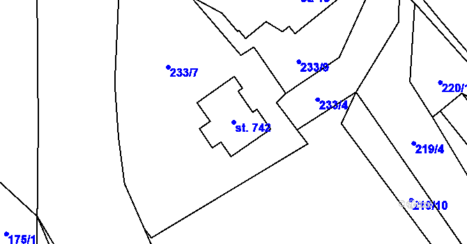 Parcela st. 742 v KÚ Mladé Buky, Katastrální mapa