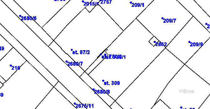 Parcela st. 750/1 v KÚ Mladé Buky, Katastrální mapa