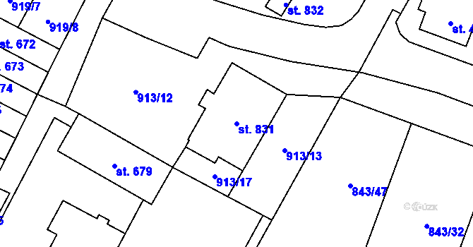 Parcela st. 831 v KÚ Mladé Buky, Katastrální mapa