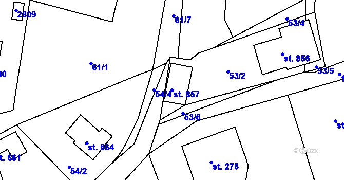 Parcela st. 857 v KÚ Mladé Buky, Katastrální mapa