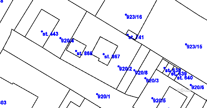 Parcela st. 867 v KÚ Mladé Buky, Katastrální mapa