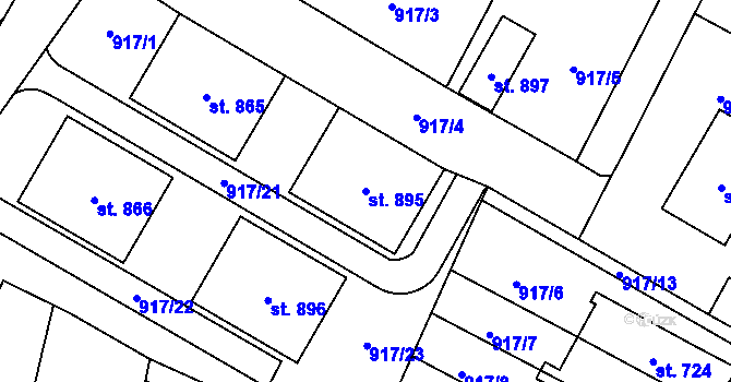 Parcela st. 895 v KÚ Mladé Buky, Katastrální mapa