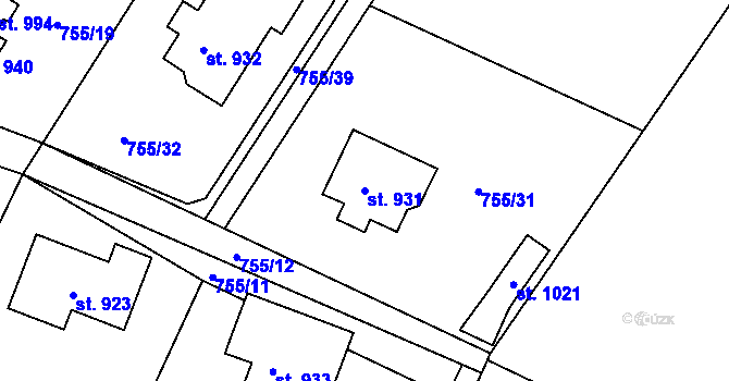 Parcela st. 931 v KÚ Mladé Buky, Katastrální mapa