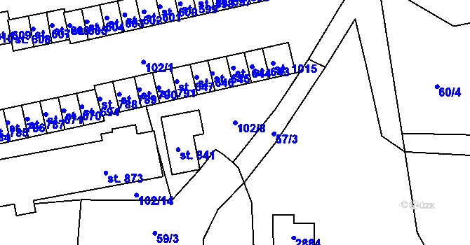 Parcela st. 102/8 v KÚ Mladé Buky, Katastrální mapa