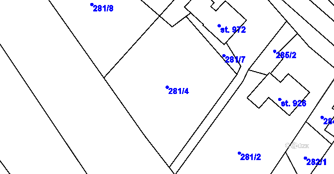 Parcela st. 281/4 v KÚ Mladé Buky, Katastrální mapa