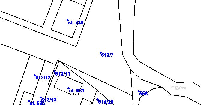 Parcela st. 612/7 v KÚ Mladé Buky, Katastrální mapa