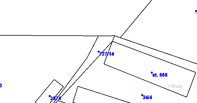 Parcela st. 727/14 v KÚ Mladé Buky, Katastrální mapa