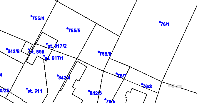 Parcela st. 755/6 v KÚ Mladé Buky, Katastrální mapa