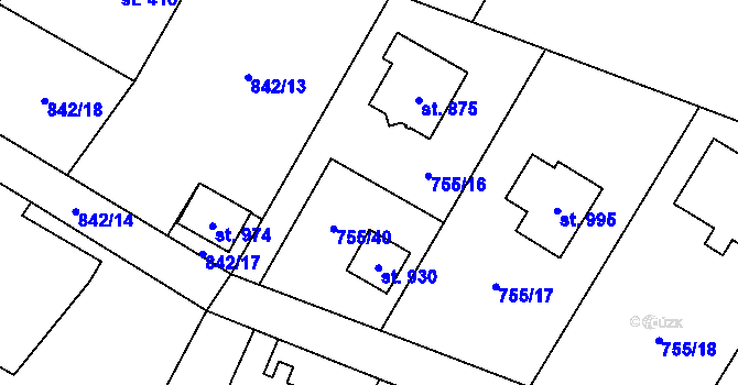Parcela st. 755/16 v KÚ Mladé Buky, Katastrální mapa