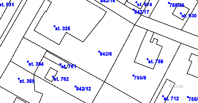 Parcela st. 842/6 v KÚ Mladé Buky, Katastrální mapa