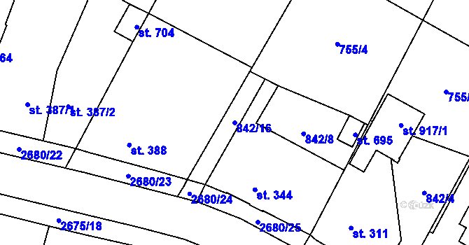 Parcela st. 842/16 v KÚ Mladé Buky, Katastrální mapa