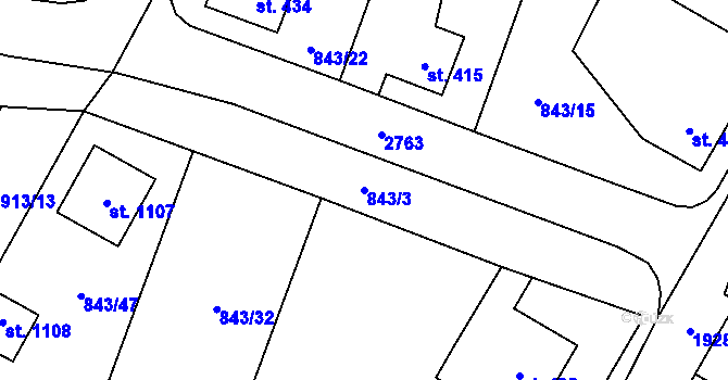 Parcela st. 843/3 v KÚ Mladé Buky, Katastrální mapa