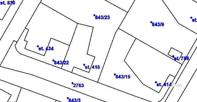 Parcela st. 843/16 v KÚ Mladé Buky, Katastrální mapa