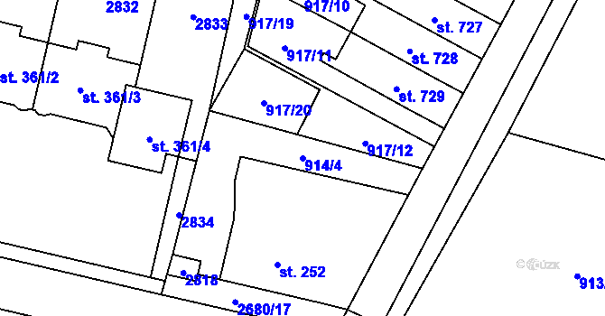 Parcela st. 914/4 v KÚ Mladé Buky, Katastrální mapa