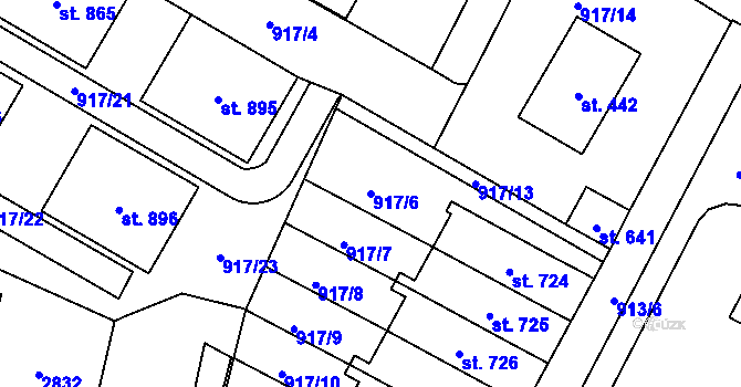 Parcela st. 917/6 v KÚ Mladé Buky, Katastrální mapa