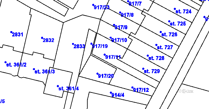 Parcela st. 917/11 v KÚ Mladé Buky, Katastrální mapa