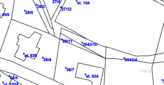 Parcela st. 2042/10 v KÚ Mladé Buky, Katastrální mapa