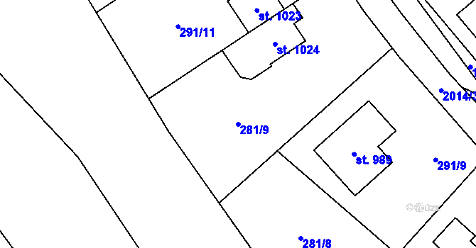 Parcela st. 281/9 v KÚ Mladé Buky, Katastrální mapa