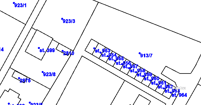 Parcela st. 954 v KÚ Mladé Buky, Katastrální mapa