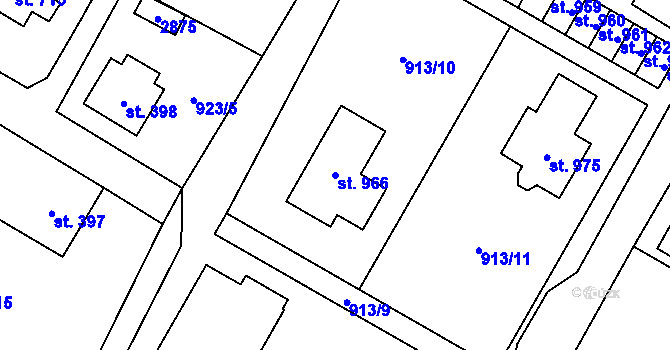 Parcela st. 966 v KÚ Mladé Buky, Katastrální mapa